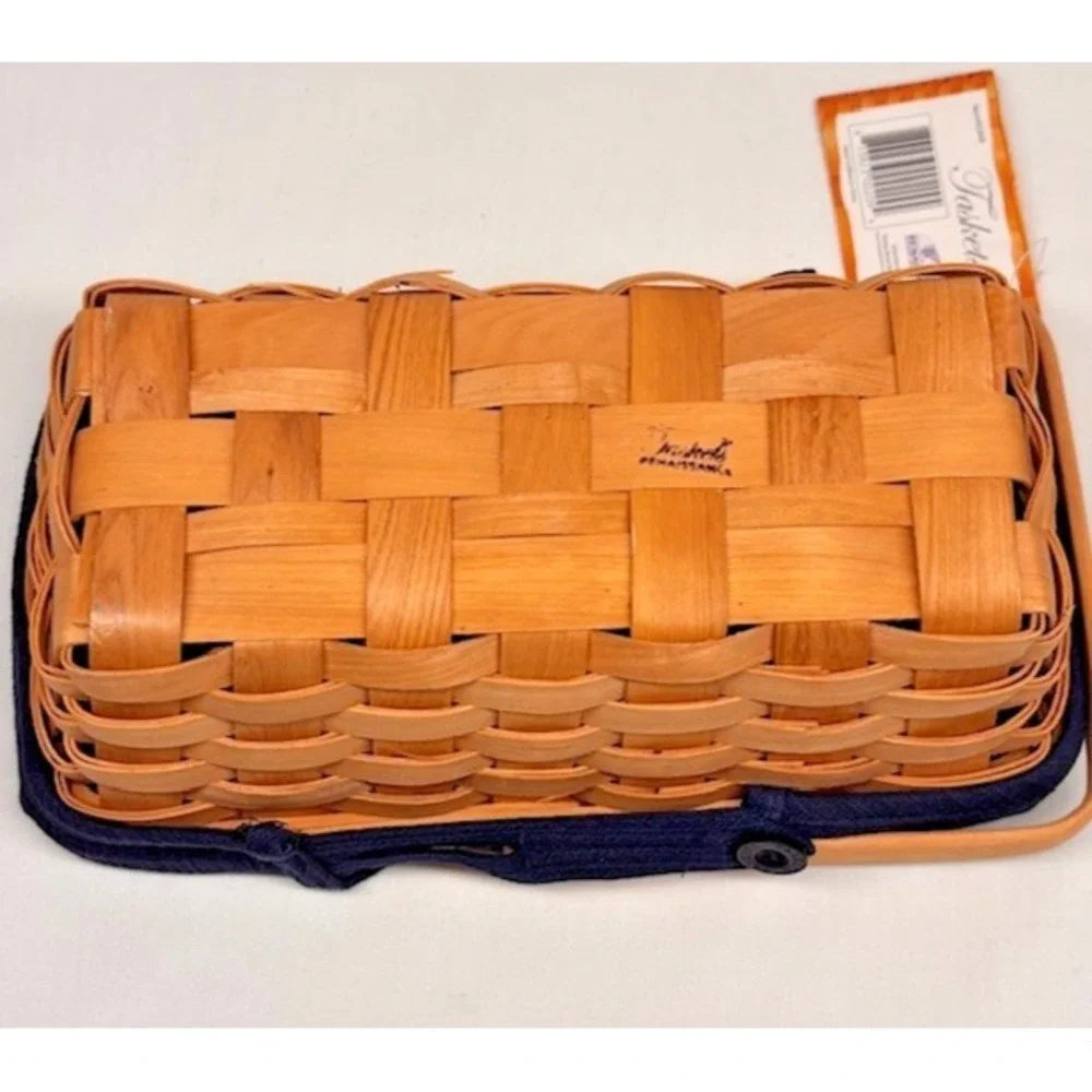 Taskets Renaissance Woven Loaf Bread Basket Navy Blue Fabric Acetate Liner 22848